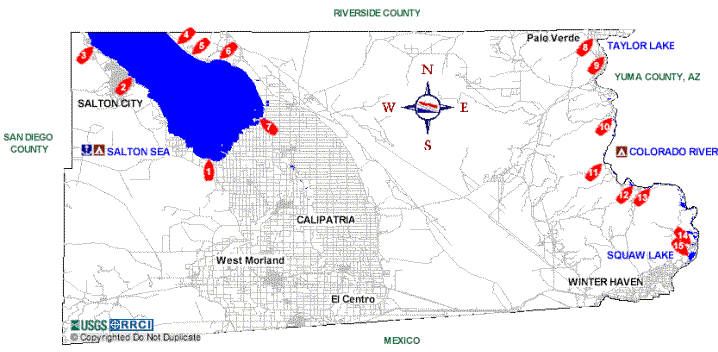 Clickable Imperial County Map to locate detailed Boat Launching Ramp information  