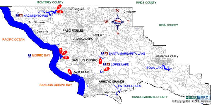 Clickable San Luis Obispo County Map to locate detailed Boat Launching Ramp information  