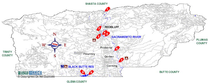 Clickable Tehama County Map to locate detailed Boat Launching Ramp information  